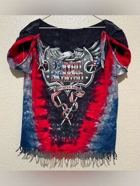W Sz. M/L Lynard Skynard Fringe Rock American USA 4th of July Tye Dye SS Tee